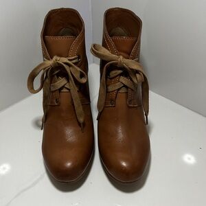 Lucky Brand, Lace up Wedge Leather Booties, Cognac, Women’s 8.5